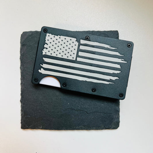 Black Metal Wallet - American Flag