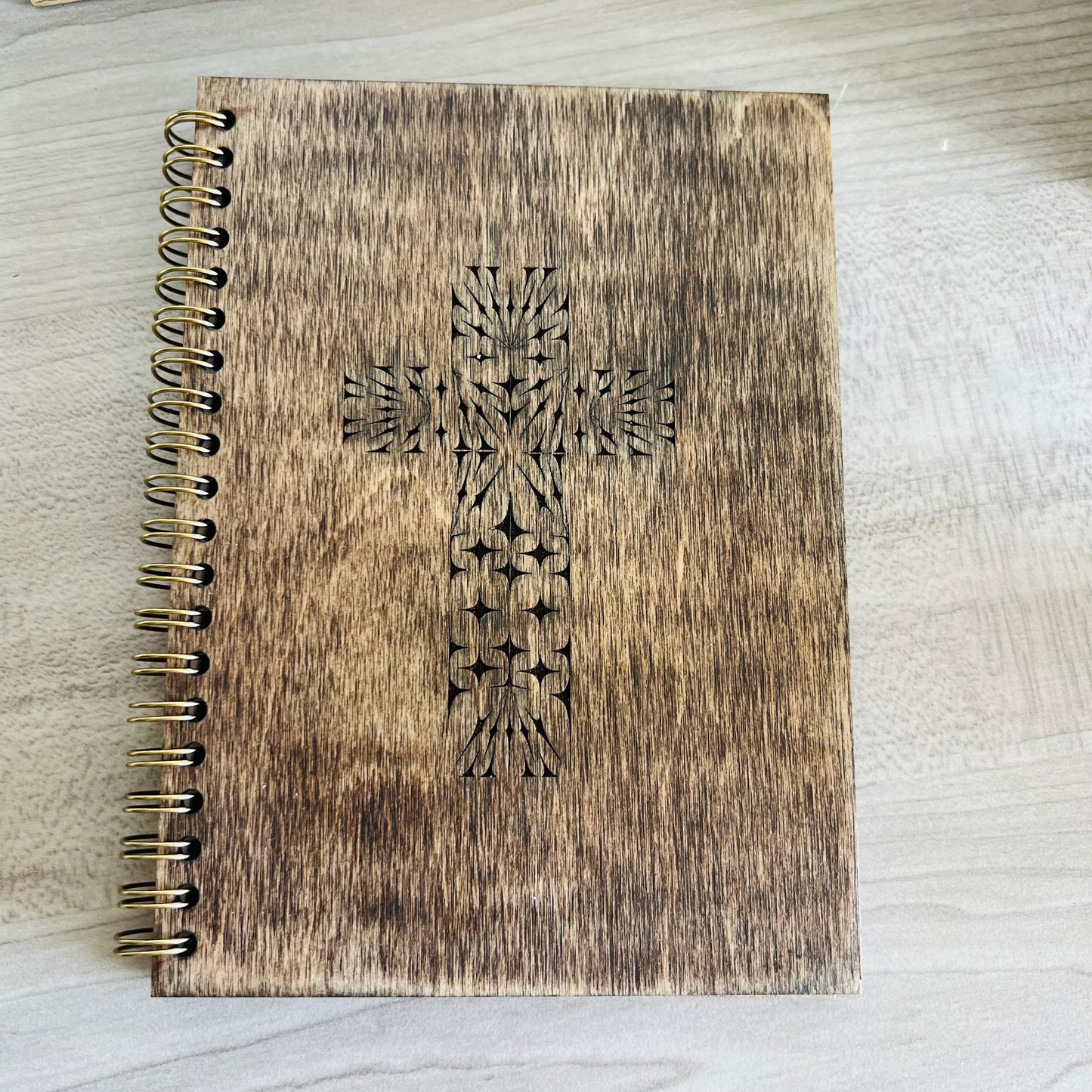 Wooden Engraved Notebook - Cross Design