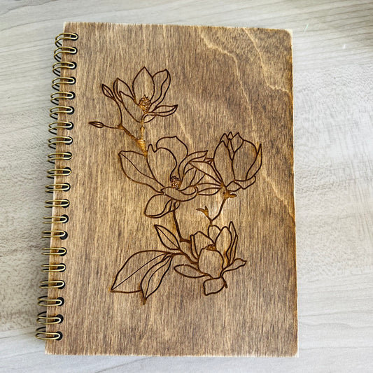 Wood Engraved Notebook - Flower Design